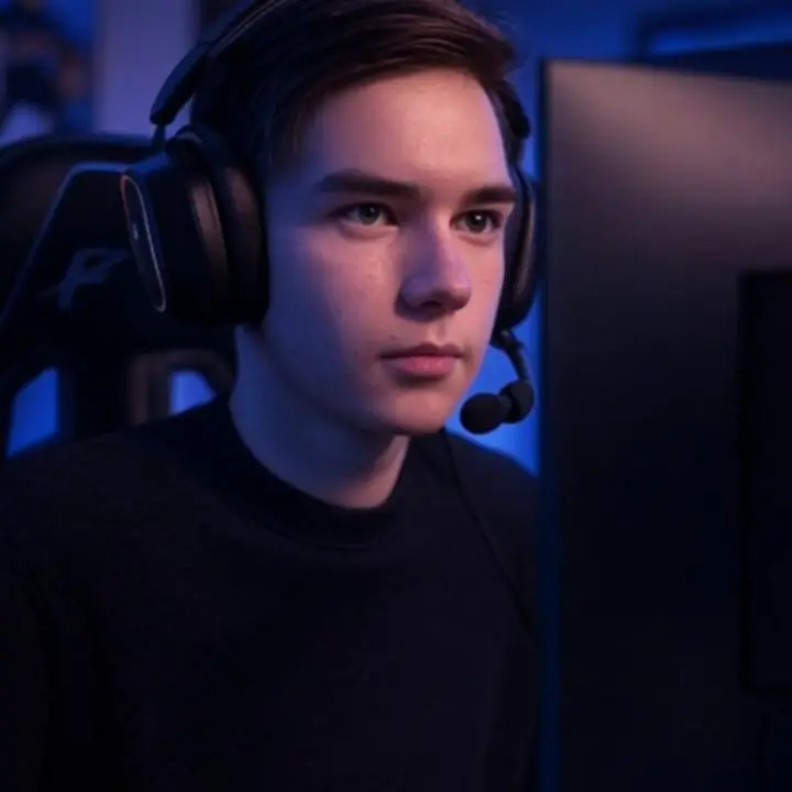 Gracz w słuchawkach gamingowych podczas intensywnej rozgrywki online