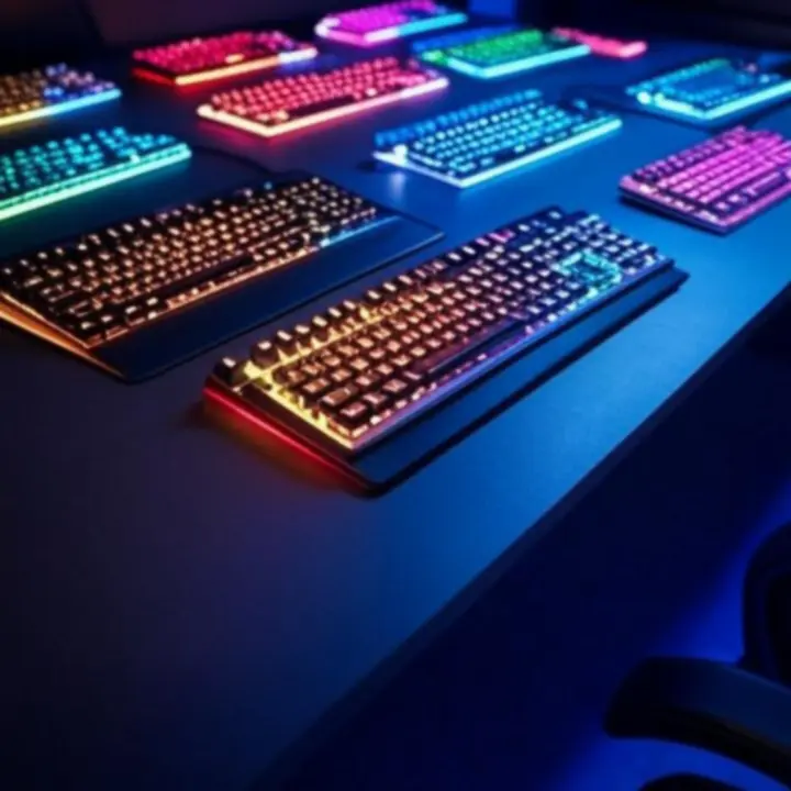 Nowoczesne klawiatury gamingowe z podświetleniem RGB na biurku gracza.